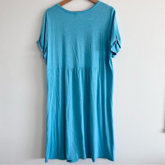 J. Jill soft stretch jersey knit turquoise blue dress with pockets size Large - Picture 4 of 6